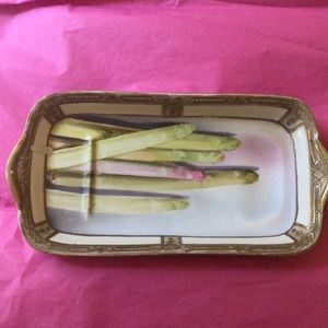 Gold trim vintage Japanese asparagus plate, heirloom piece